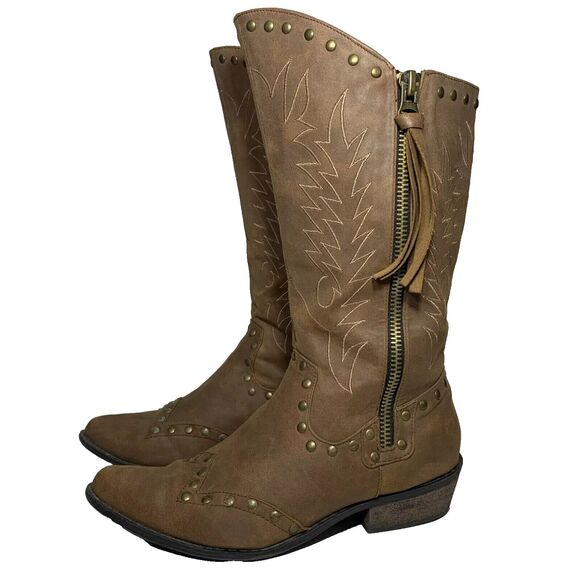 Coconuts Winchester Western Women’s 9M Cowboy Boots Brown Studded Side Zip - Picture 2 of 4